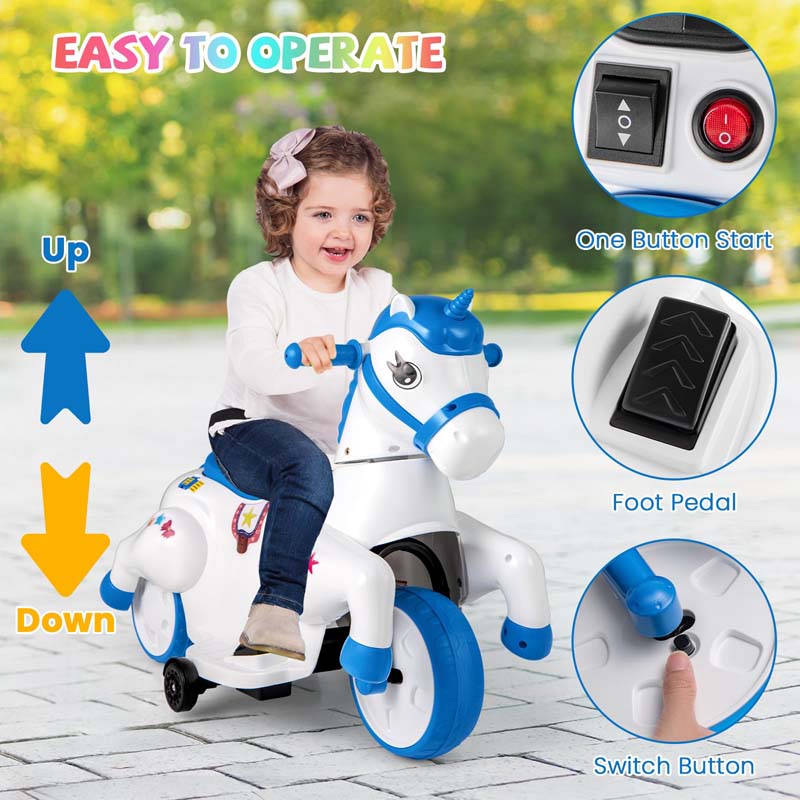 12V Unicorn Ride on Toy with Training Wheels & Horse Riding Mode, 3-Wheeler Battery Powered Motorized Ride on Pony Electric Toy Car for Kids