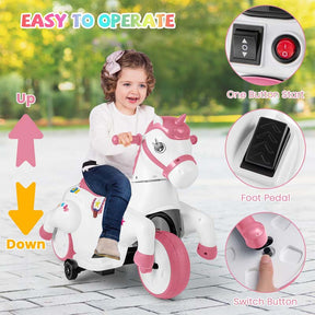 12V Unicorn Ride on Toy with Training Wheels & Horse Riding Mode, 3-Wheeler Battery Powered Motorized Ride on Pony Electric Toy Car for Kids