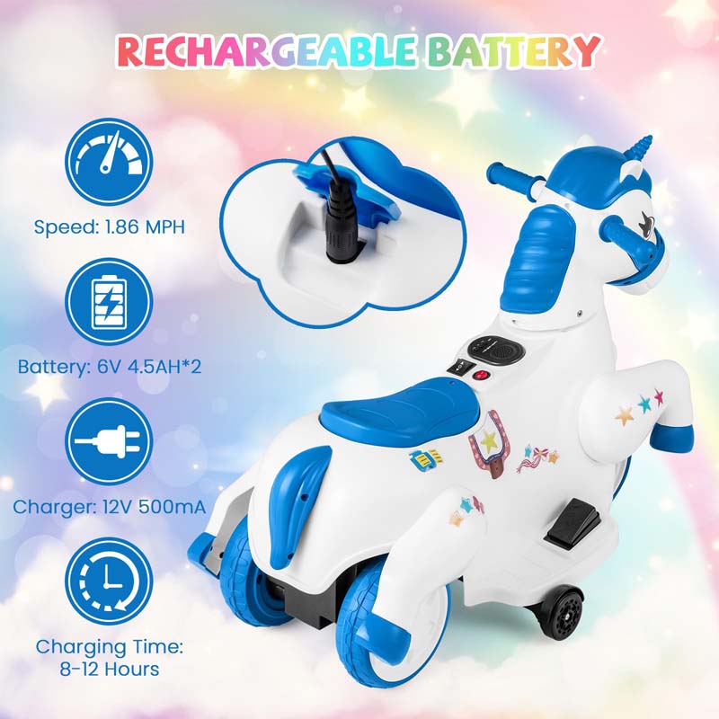 12V Unicorn Ride on Toy with Training Wheels & Horse Riding Mode, 3-Wheeler Battery Powered Motorized Ride on Pony Electric Toy Car for Kids