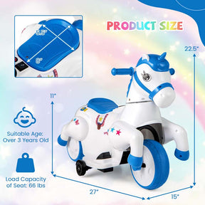 12V Unicorn Ride on Toy with Training Wheels & Horse Riding Mode, 3-Wheeler Battery Powered Motorized Ride on Pony Electric Toy Car for Kids