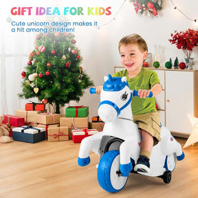 12V Unicorn Ride on Toy with Training Wheels & Horse Riding Mode, 3-Wheeler Battery Powered Motorized Ride on Pony Electric Toy Car for Kids