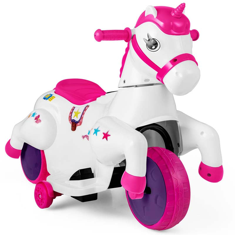 12V Unicorn Ride on Toy with Training Wheels & Horse Riding Mode, 3-Wheeler Battery Powered Motorized Ride on Pony Electric Toy Car for Kids