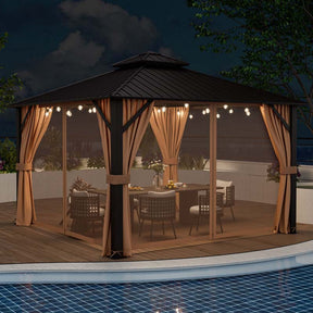 12 x 12 FT Outdoor Patio Hardtop Gazebo with Galvanized Steel Double-Roof & Aluminum Frame, Netting and Curtains
