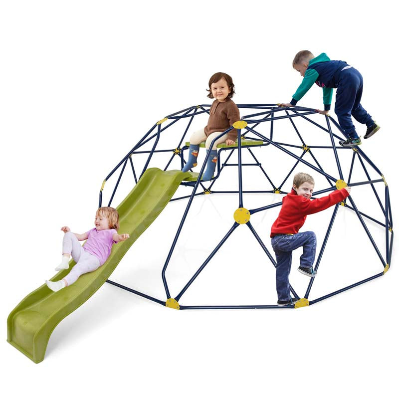 13.3FT Geometric Climbing Dome with Extended Wavy Slide, Outdoor Jungle Gym Monkey Bar Climbing Toys for Toddlers