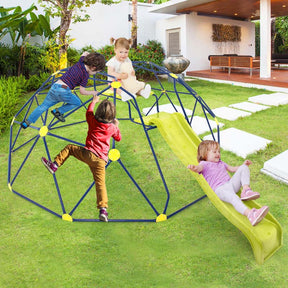 13.3FT Geometric Climbing Dome with Extended Wavy Slide, Outdoor Jungle Gym Monkey Bar Climbing Toys for Toddlers