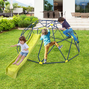 13.3FT Geometric Climbing Dome with Extended Wavy Slide, Outdoor Jungle Gym Monkey Bar Climbing Toys for Toddlers