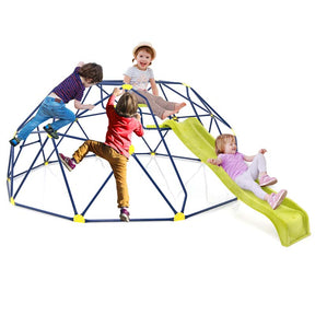 13.3FT Geometric Climbing Dome with Extended Wavy Slide, Outdoor Jungle Gym Monkey Bar Climbing Toys for Toddlers