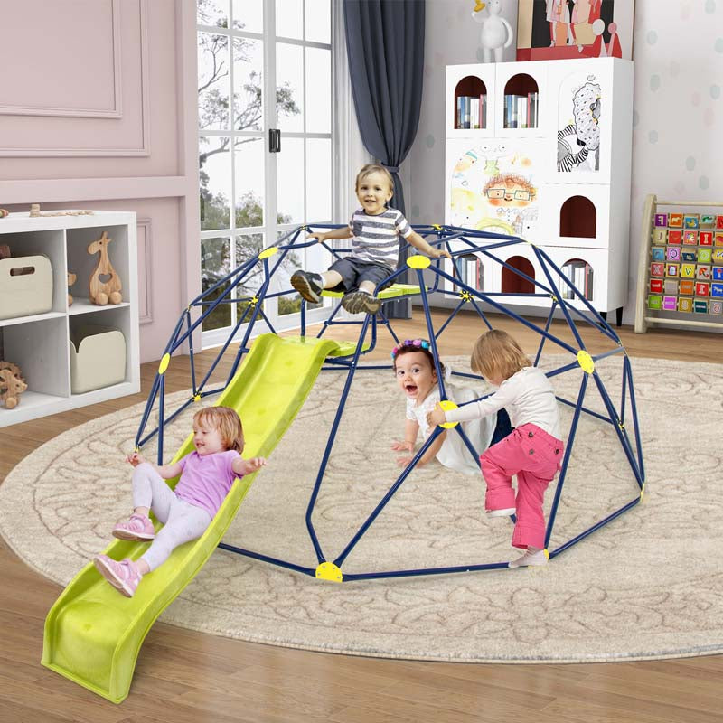 13.3FT Geometric Climbing Dome with Extended Wavy Slide, Outdoor Jungle Gym Monkey Bar Climbing Toys for Toddlers