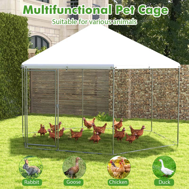 13 FT Large Hexagon Walk-in Chicken Coop, Metal Chicken Run for Farm Yard with Waterproof Cover, Heavy Duty Steel Frame, 12 Stakes