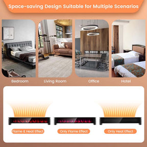 1400W Electric Baseboard Heater with Remote, 6 Adjustable Realistic 3D Flame, IPX4 Waterproof Convection Space Heater for Indoor Use