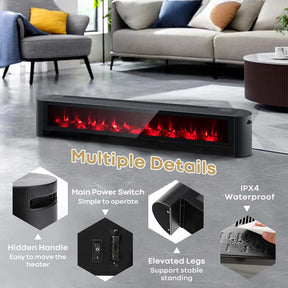 1400W Electric Baseboard Heater with Remote, 6 Adjustable Realistic 3D Flame, IPX4 Waterproof Convection Space Heater for Indoor Use