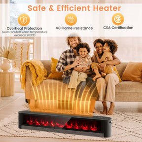 1400W Electric Baseboard Heater with Remote, 6 Adjustable Realistic 3D Flame, IPX4 Waterproof Convection Space Heater for Indoor Use