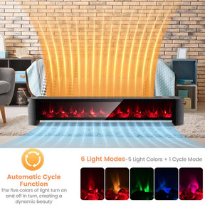 1400W Electric Baseboard Heater with Remote, 6 Adjustable Realistic 3D Flame, IPX4 Waterproof Convection Space Heater for Indoor Use