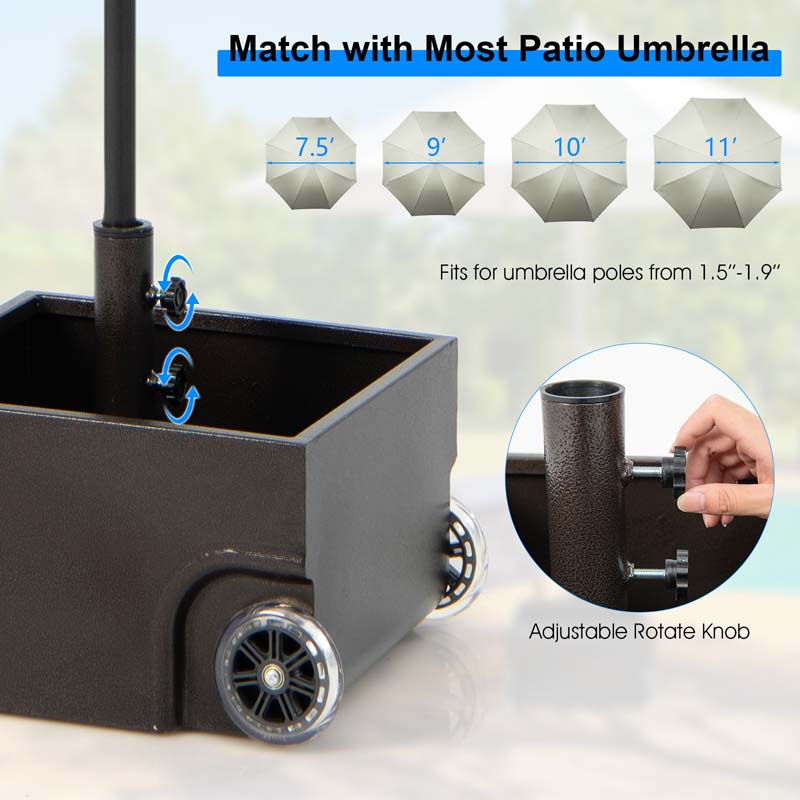170 lbs 2-in-1 Patio Market Umbrella Base with Wheels, Heavy Duty Fillable Umbrella Stand, Garden Flower Box with Drainage Hole