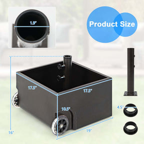 170 lbs 2-in-1 Patio Market Umbrella Base with Wheels, Heavy Duty Fillable Umbrella Stand, Garden Flower Box with Drainage Hole