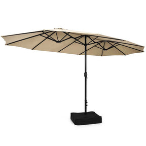 15 FT Ultra-large Double Sided Steel Outdoor Market Patio Umbrella with Base, UV Sun Protection & Easy Crank