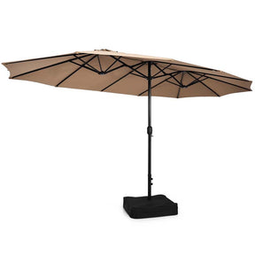 15 FT Ultra-large Double Sided Steel Outdoor Market Patio Umbrella with Base, UV Sun Protection & Easy Crank