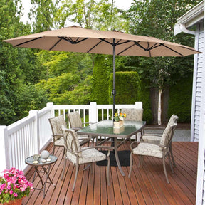 15 FT Ultra-large Double Sided Steel Outdoor Market Patio Umbrella with Base, UV Sun Protection & Easy Crank