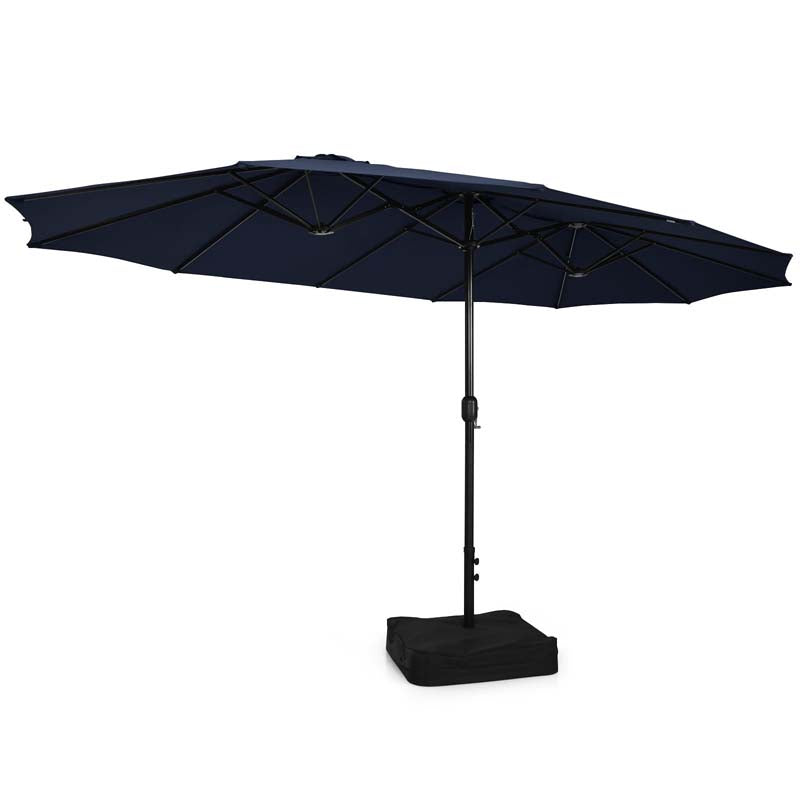 15 FT Ultra-large Double Sided Steel Outdoor Market Patio Umbrella with Base, UV Sun Protection & Easy Crank