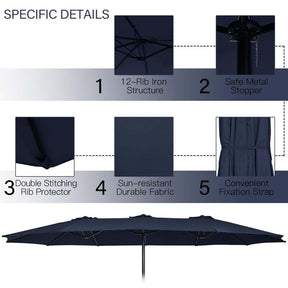 15 FT Ultra-large Double Sided Steel Outdoor Market Patio Umbrella with Base, UV Sun Protection & Easy Crank