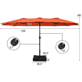 15 FT Ultra-large Double Sided Steel Outdoor Market Patio Umbrella with Base, UV Sun Protection & Easy Crank