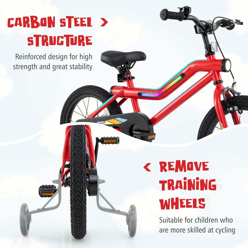 Lighted Kids Bike for 4-8 Years Old Children Sport Bicycle with 7-Mode LED Lighted Frame, Headlight, Flash Training Wheels, Dual-Brake