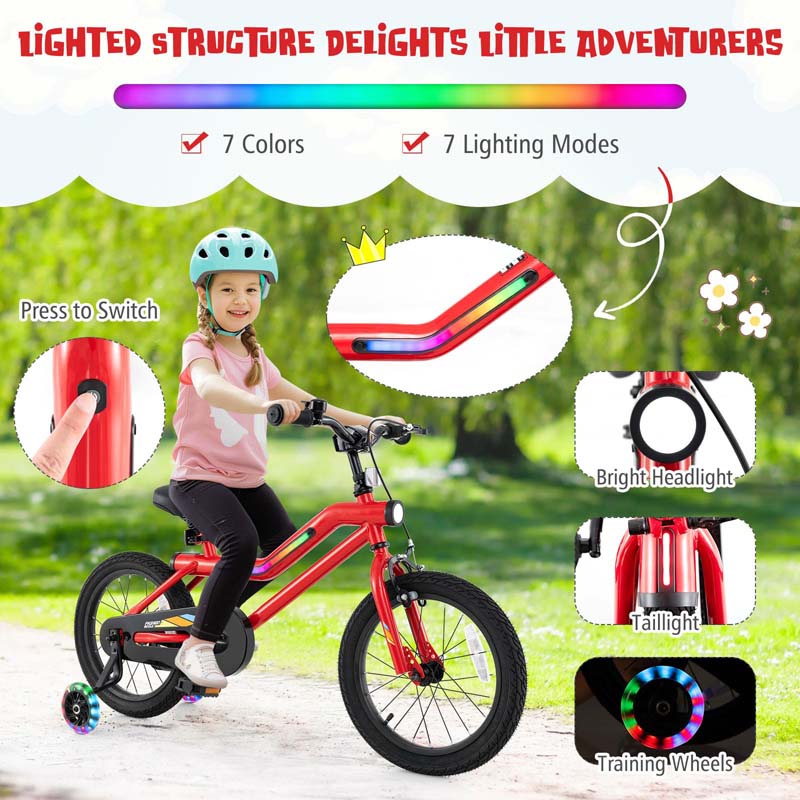 Lighted Kids Bike for 4-8 Years Old Children Sport Bicycle with 7-Mode LED Lighted Frame, Headlight, Flash Training Wheels, Dual-Brake