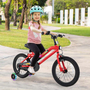 Lighted Kids Bike for 4-8 Years Old Children Sport Bicycle with 7-Mode LED Lighted Frame, Headlight, Flash Training Wheels, Dual-Brake