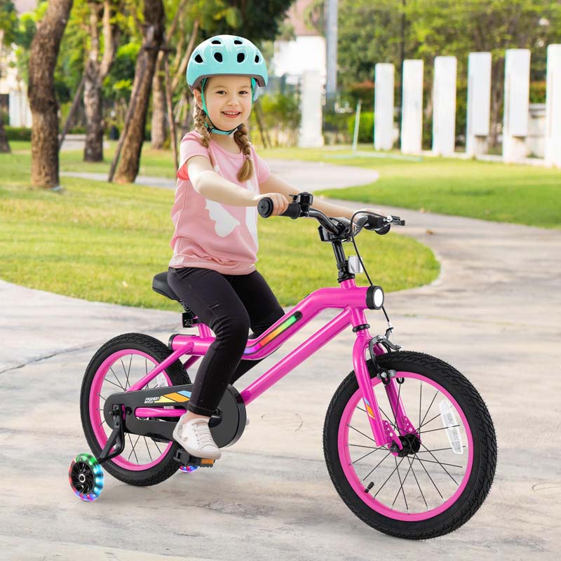 Lighted Kids Bike for 4-8 Years Old Children Sport Bicycle with 7-Mode LED Lighted Frame, Headlight, Flash Training Wheels, Dual-Brake