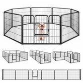 16 Panel 24/32/40" H Dog Playpen with Lock, Heavy Duty Metal Dog Pen with Large Door, Portable Pet Fences for Dogs Outside Garden