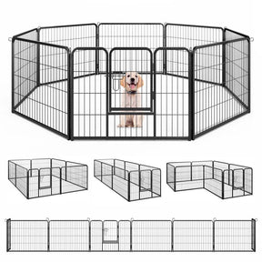 16 Panel 24/32/40" H Dog Playpen with Lock, Heavy Duty Metal Dog Pen with Large Door, Portable Pet Fences for Dogs Outside Garden