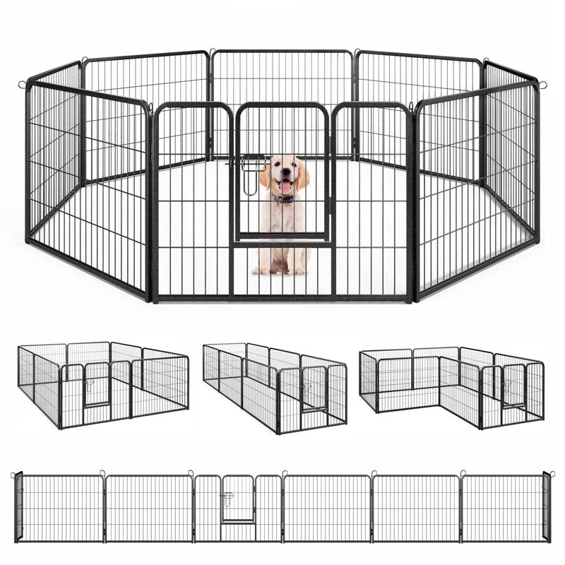 16 Panel 24/32/40" H Dog Playpen with Lock, Heavy Duty Metal Dog Pen with Large Door, Portable Pet Fences for Dogs Outside Garden