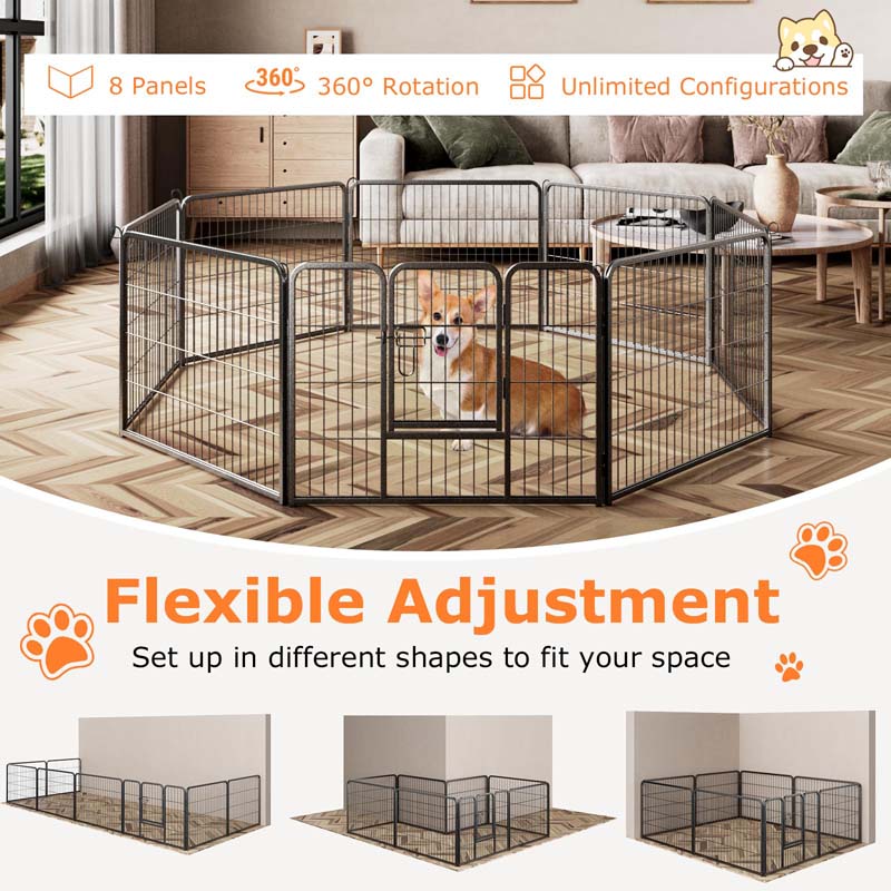 16 Panel 24/32/40" H Dog Playpen with Lock, Heavy Duty Metal Dog Pen with Large Door, Portable Pet Fences for Dogs Outside Garden