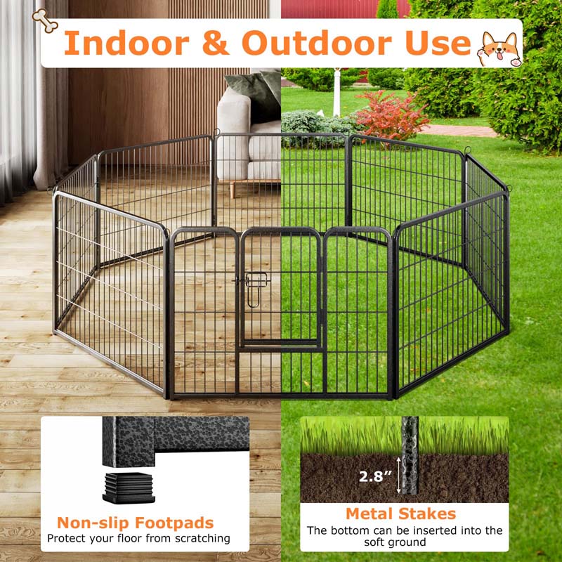 16 Panel 24/32/40" H Dog Playpen with Lock, Heavy Duty Metal Dog Pen with Large Door, Portable Pet Fences for Dogs Outside Garden