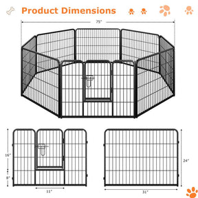 16 Panel 24/32/40" H Dog Playpen with Lock, Heavy Duty Metal Dog Pen with Large Door, Portable Pet Fences for Dogs Outside Garden