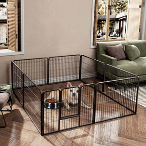 16 Panel 24/32/40" H Dog Playpen with Lock, Heavy Duty Metal Dog Pen with Large Door, Portable Pet Fences for Dogs Outside Garden