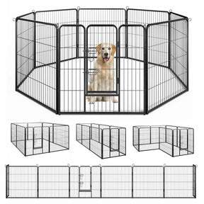 16 Panel 24/32/40" H Dog Playpen with Lock, Heavy Duty Metal Dog Pen with Large Door, Portable Pet Fences for Dogs Outside Garden