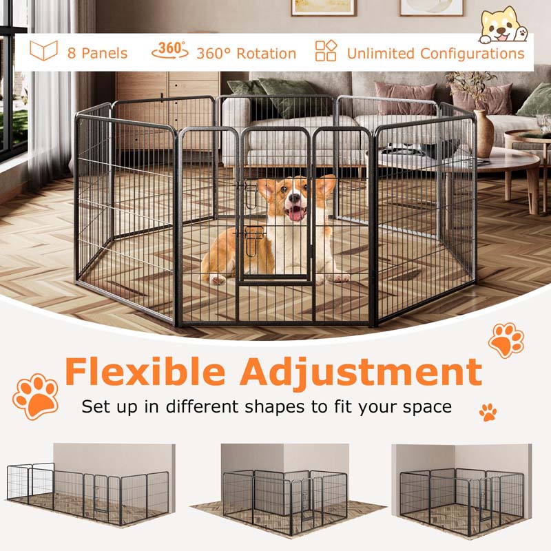 16 Panel 24/32/40" H Dog Playpen with Lock, Heavy Duty Metal Dog Pen with Large Door, Portable Pet Fences for Dogs Outside Garden