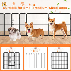 16 Panel 24/32/40" H Dog Playpen with Lock, Heavy Duty Metal Dog Pen with Large Door, Portable Pet Fences for Dogs Outside Garden