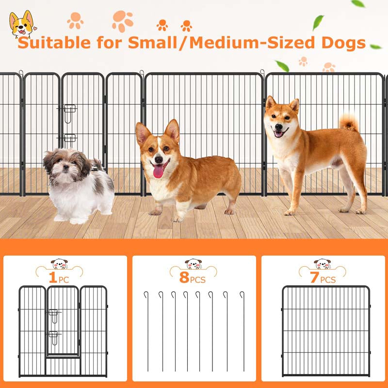 16 Panel 24/32/40" H Dog Playpen with Lock, Heavy Duty Metal Dog Pen with Large Door, Portable Pet Fences for Dogs Outside Garden