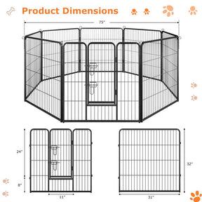 16 Panel 24/32/40" H Dog Playpen with Lock, Heavy Duty Metal Dog Pen with Large Door, Portable Pet Fences for Dogs Outside Garden