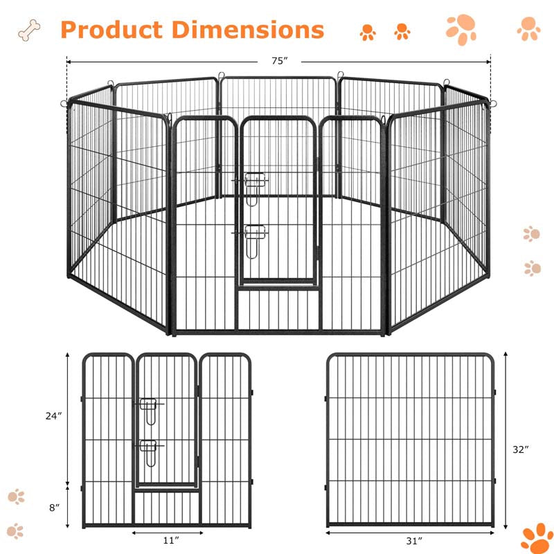 16 Panel 24/32/40" H Dog Playpen with Lock, Heavy Duty Metal Dog Pen with Large Door, Portable Pet Fences for Dogs Outside Garden