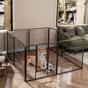 16 Panel 24/32/40" H Dog Playpen with Lock, Heavy Duty Metal Dog Pen with Large Door, Portable Pet Fences for Dogs Outside Garden