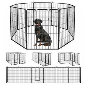 16 Panel 24/32/40" H Dog Playpen with Lock, Heavy Duty Metal Dog Pen with Large Door, Portable Pet Fences for Dogs Outside Garden