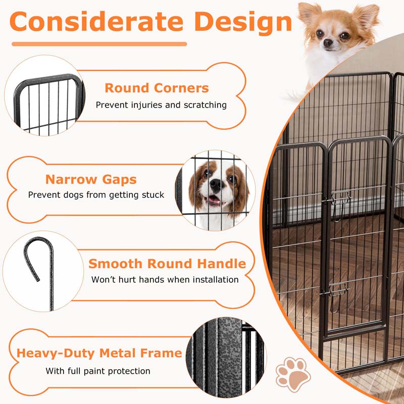 16 Panel 24/32/40" H Dog Playpen with Lock, Heavy Duty Metal Dog Pen with Large Door, Portable Pet Fences for Dogs Outside Garden