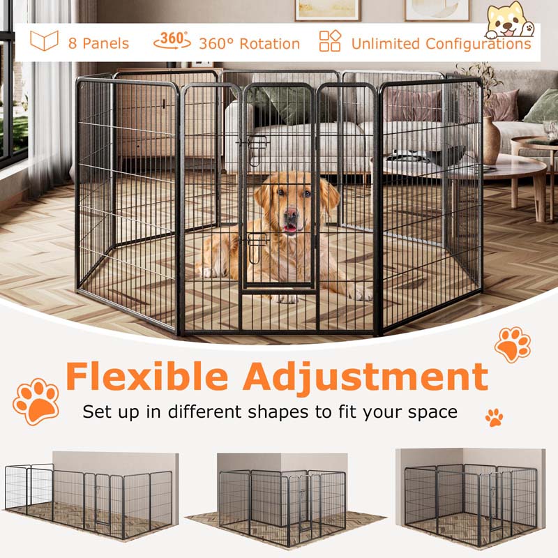 16 Panel 24/32/40" H Dog Playpen with Lock, Heavy Duty Metal Dog Pen with Large Door, Portable Pet Fences for Dogs Outside Garden