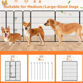 16 Panel 24/32/40" H Dog Playpen with Lock, Heavy Duty Metal Dog Pen with Large Door, Portable Pet Fences for Dogs Outside Garden