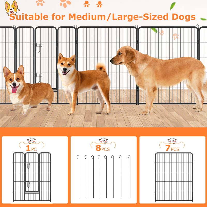 16 Panel 24/32/40" H Dog Playpen with Lock, Heavy Duty Metal Dog Pen with Large Door, Portable Pet Fences for Dogs Outside Garden