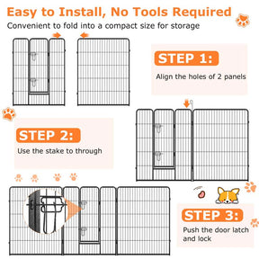 16 Panel 24/32/40" H Dog Playpen with Lock, Heavy Duty Metal Dog Pen with Large Door, Portable Pet Fences for Dogs Outside Garden