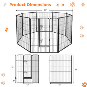 16 Panel 24/32/40" H Dog Playpen with Lock, Heavy Duty Metal Dog Pen with Large Door, Portable Pet Fences for Dogs Outside Garden